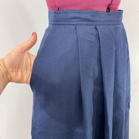 Vintage Sportlight Petites 100% Wool Plaid Front Midi Skirt HIgh Waist Navy XS - Picture 2 of 8